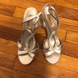 Silver heels with sparkly accents